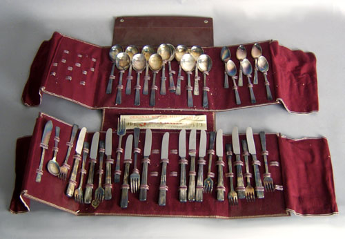 Appraisal: Large group of silver plate to include napkin rings knife