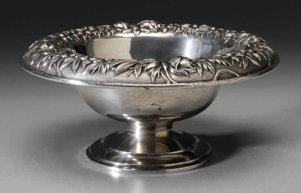 Appraisal: Kirk Repouss Sterling Footed Bowl American floral repouss rim marks