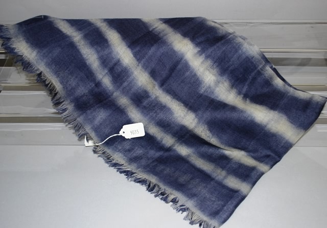 Appraisal: Eskandar hand painted indigo cashmere silk wool scarf Approx size