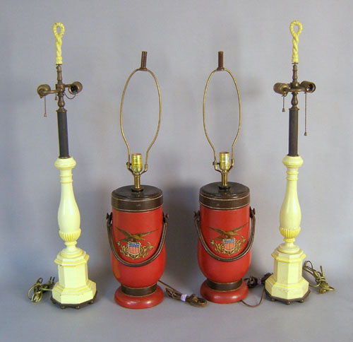 Appraisal: Pair of reproduction fire bucket lamps together with another pair