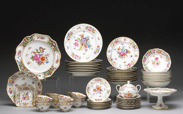 Appraisal: An assembled Dresden porcelain floral decorated dinner service second quarter