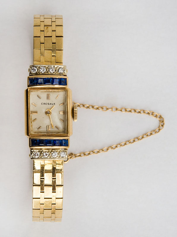 Appraisal: CRESAUX K GOLD DIAMOND AND SAPPHIRE LADY'S WATCH Set with