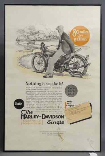 Appraisal: c Harley Davidson poster Full page two color advertisement as