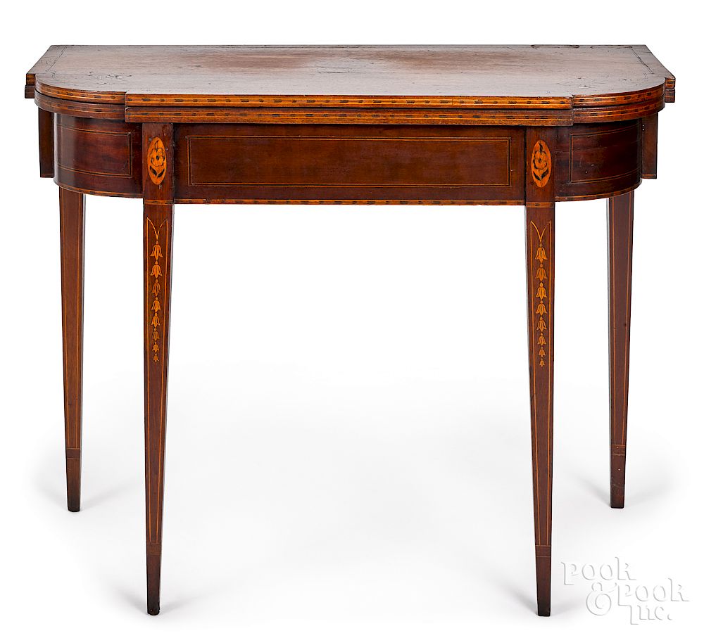 Appraisal: American Hepplewhite mahogany card table ca American Hepplewhite mahogany card