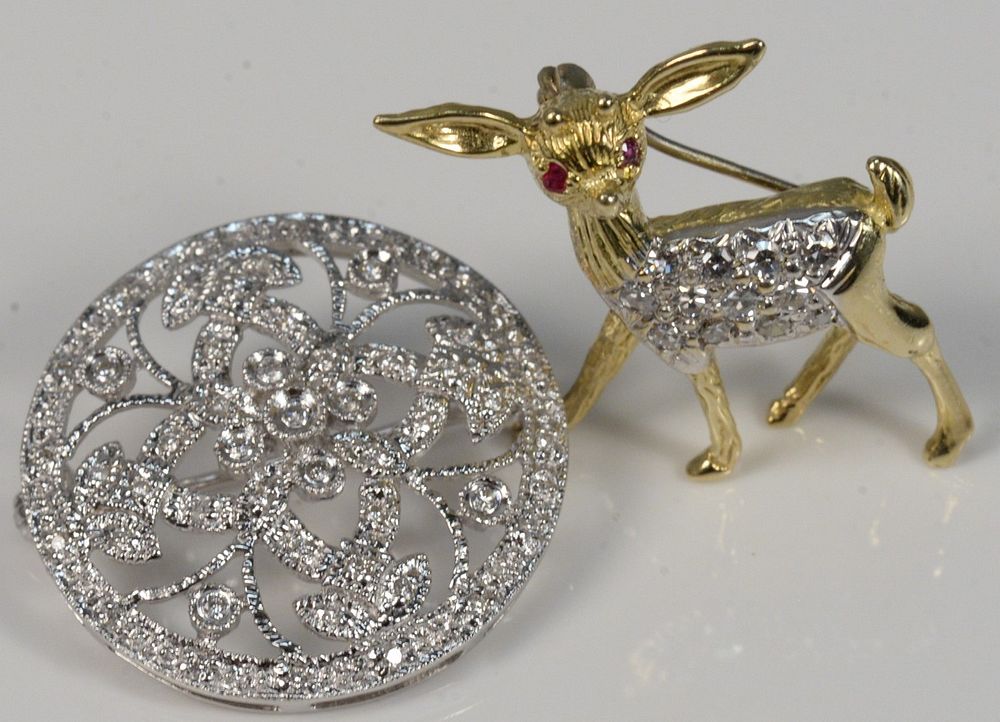 Appraisal: Two Brooches Karat Yellow Gold Deer Brooch set with diamonds