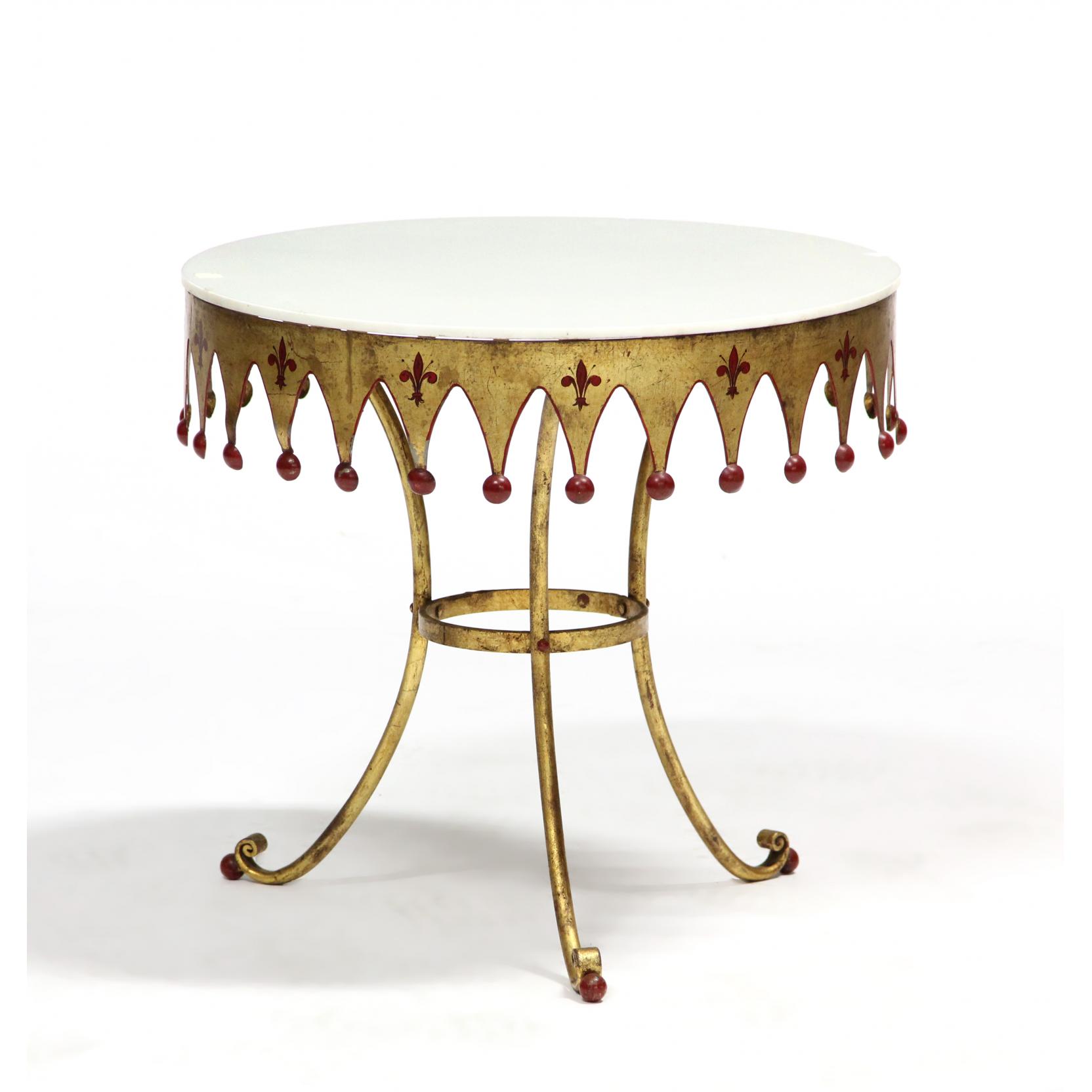 Appraisal: Italian Gilt Metal Low Table s circular white glass top