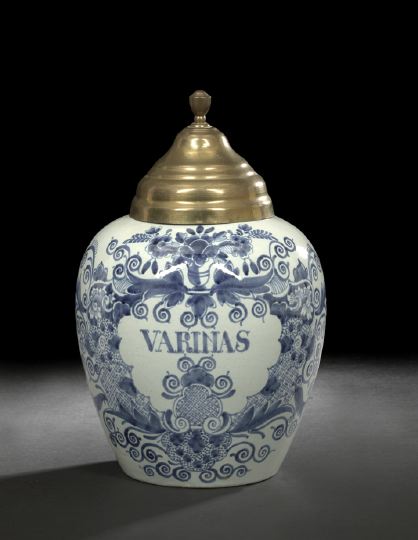 Appraisal: Delft Blue and White Pottery Pyriform Tobacco Jar fourth quarter