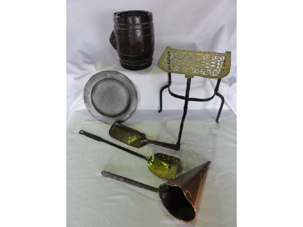 Appraisal: A Georgian brass and steel kettle stand miniature cider barrel