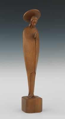 Appraisal: Carved Wood Madonna Sculpture The simple modern form on a