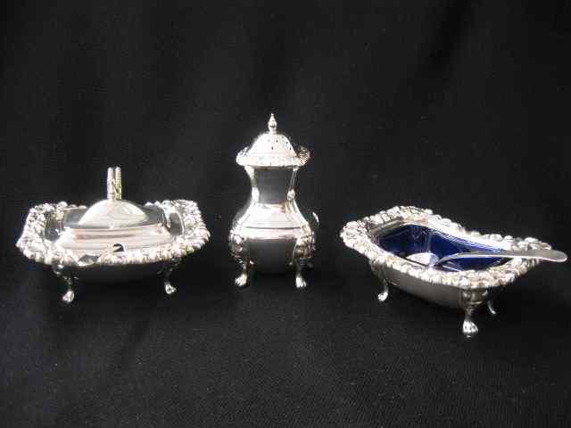 Appraisal: pcs English Silverplate Tableware cobalt lined salt cellar with spoon