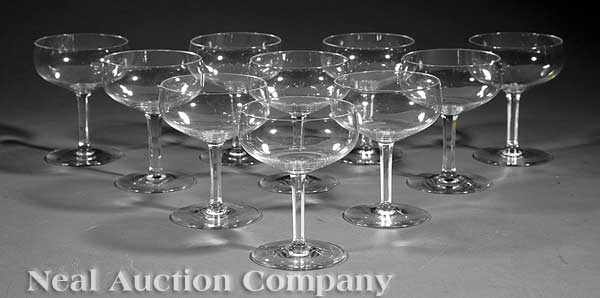 Appraisal: A Set of Ten Baccarat Crystal Champagne Coupes faceted stem