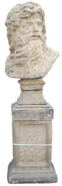 Appraisal: Cast stone garden statuary Bust of Zeus late th c