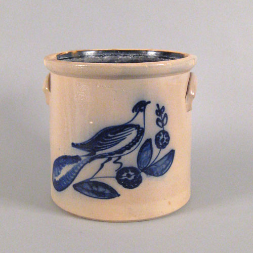 Appraisal: Whites Utica cobalt decorated stoneware crock th c with bird