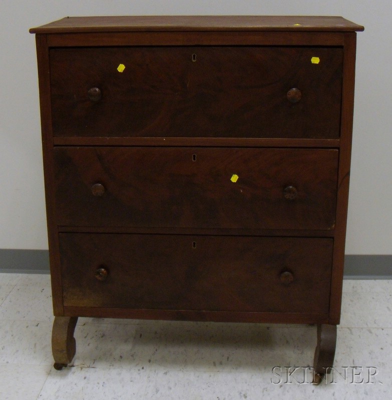 Appraisal: Empire Pine and Mahogany Veneer Three-Drawer Chest