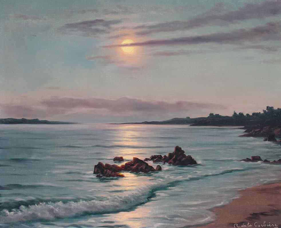 Appraisal: DE LA CORBIERE Roger French - Moonlit Coastal Scene Oil