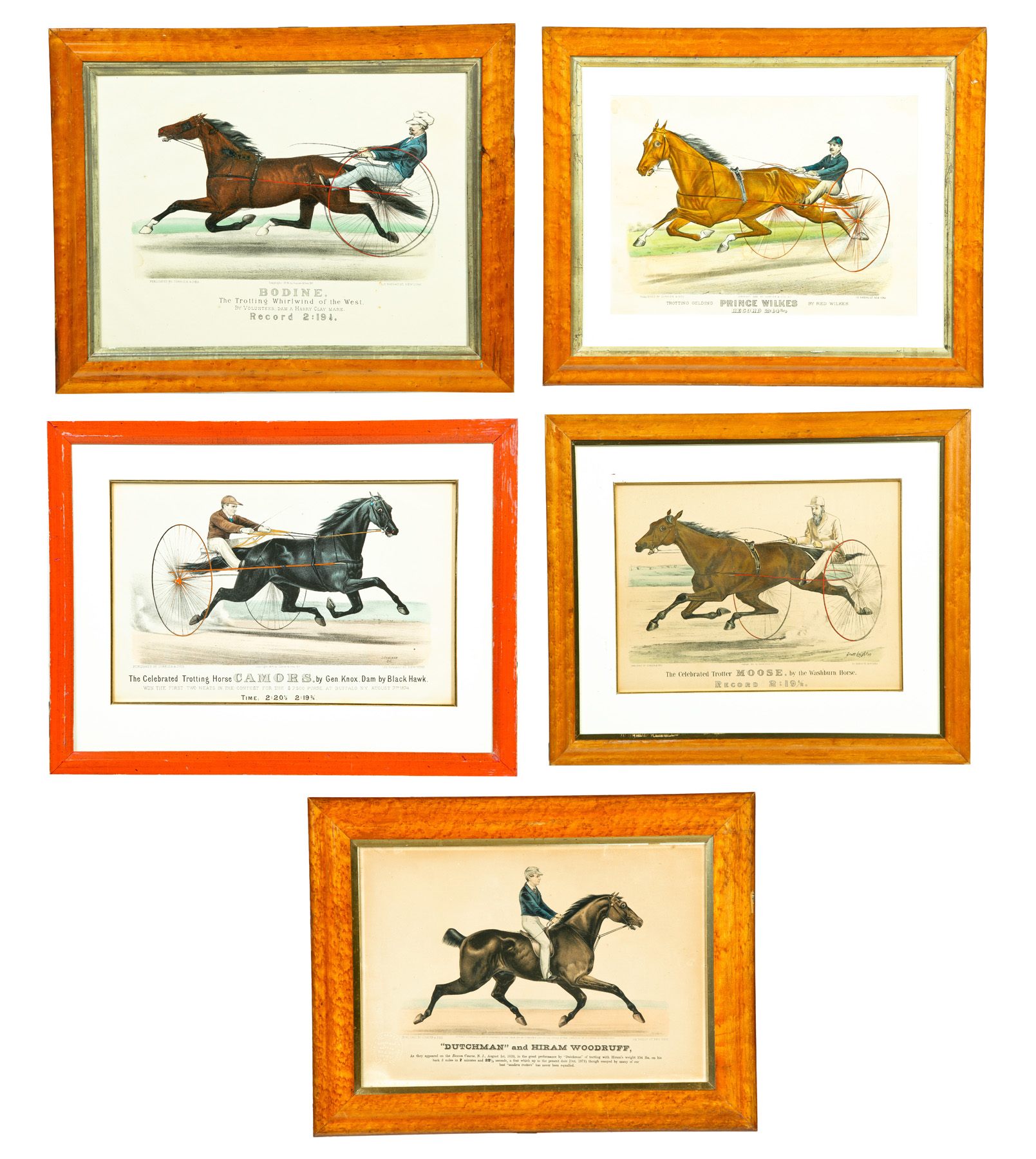 Appraisal: FIVE FRAMED CURRIER AND IVES PRINTS OF FAMOUS TROTTING HORSES