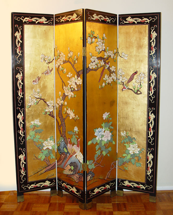 Appraisal: PANEL BLACK GOLD COROMANDEL SCREEN One side with gilt ground