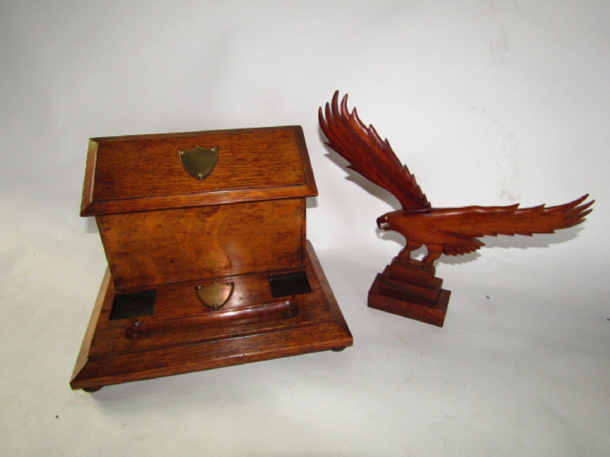 Appraisal: An oak desk compendium with hinged document box and vacant