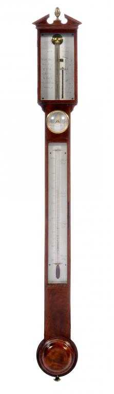 Appraisal: A MAHOGANY STICK BAROMETER the open triangular pediment with gilt