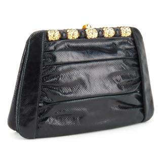 Appraisal: Judith Leiber Ruched Karung Snakeskin Clutch Bag Gold tone hardware