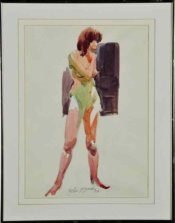 Appraisal: Watercolor of Standing Nude by John DroskaDepicting nude in standing