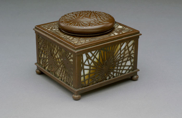 Appraisal: TIFFANY STUDIOS PATINATED-BRONZE 'PINE NEEDLE' PATTERN NO INKWELL NEW YORK