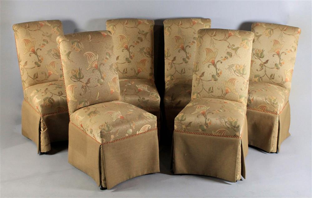 Appraisal: CUSTOM DESIGNED SIX UPHOLSTERED PARSONS CHAIRS with rolled back and