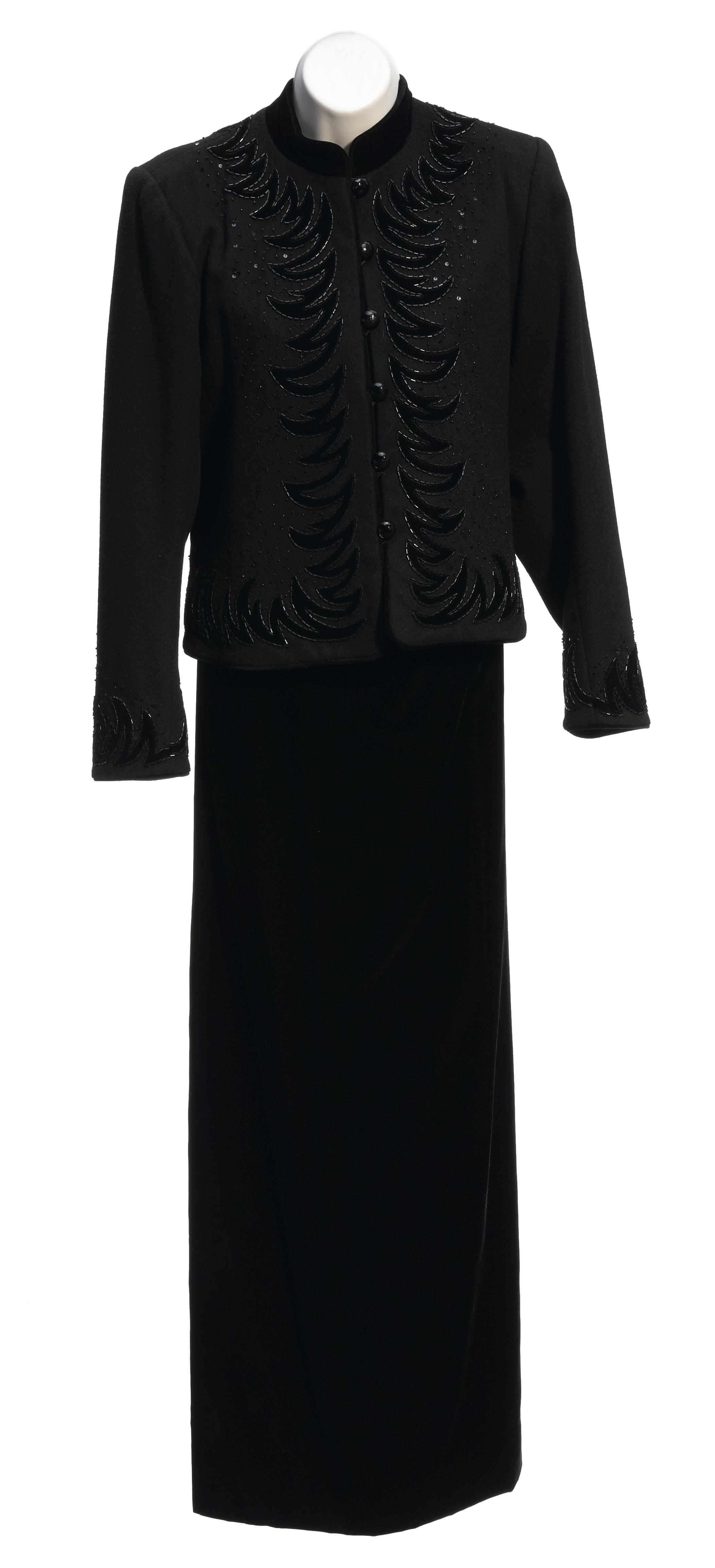 Appraisal: An Yves St Laurent black velvet and beaded jacket and