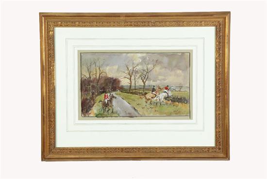 Appraisal: HUNTING SCENE BY MICHAEL LYNE ENGLISH - Watercolor signed lower