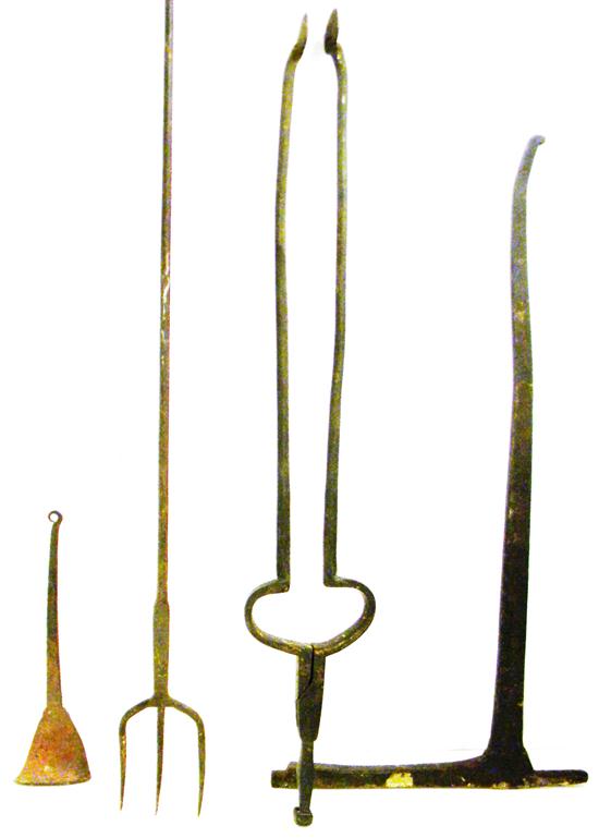 Appraisal: Four wrought iron th century tools including a fork tram