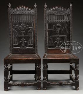 Appraisal: PAIR OF EARLY MASONIC GRAND MASTER CHAIRS The high back