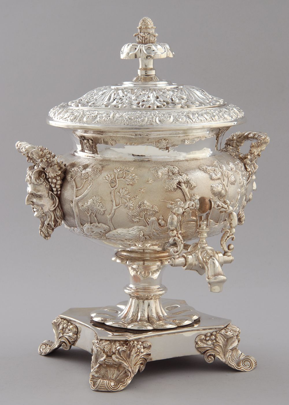 Appraisal: CHINESE EXPORT SILVER PLATED HOT WATER URN In urn form