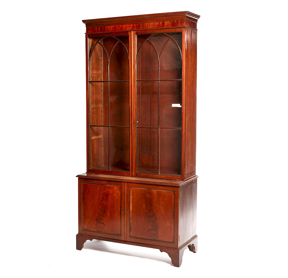 Appraisal: Georgian Style Mahogany Cabinet Georgian style two piece mahogany cabinet