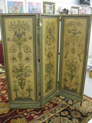 Appraisal: Decorated Three Panel Wooden Screen classical floral urn design on