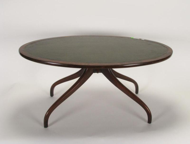 Appraisal: Period-style mahogany tea table with green leather tooled insert oval