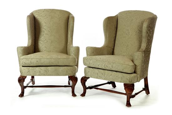 Appraisal: PAIR OF QUEEN ANNE-STYLE EASY CHAIRS American th century Reupholstered