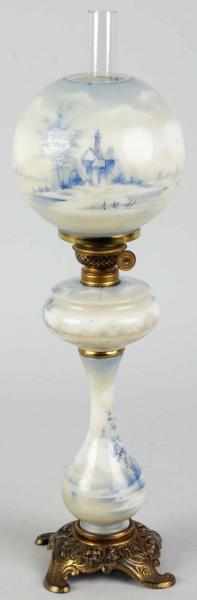 Appraisal: Early Kerosene Oil Lamp with Painted Base Matching globe Windmill