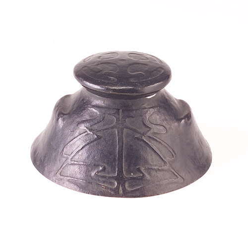 Appraisal: ARTS CRAFTS Cast metal hinged inkwell embossed with a stylized