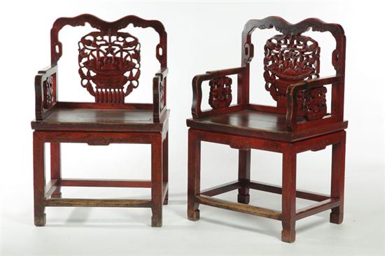 Appraisal: PAIR OF ARMCHAIRS China th century elm Mortised construction with