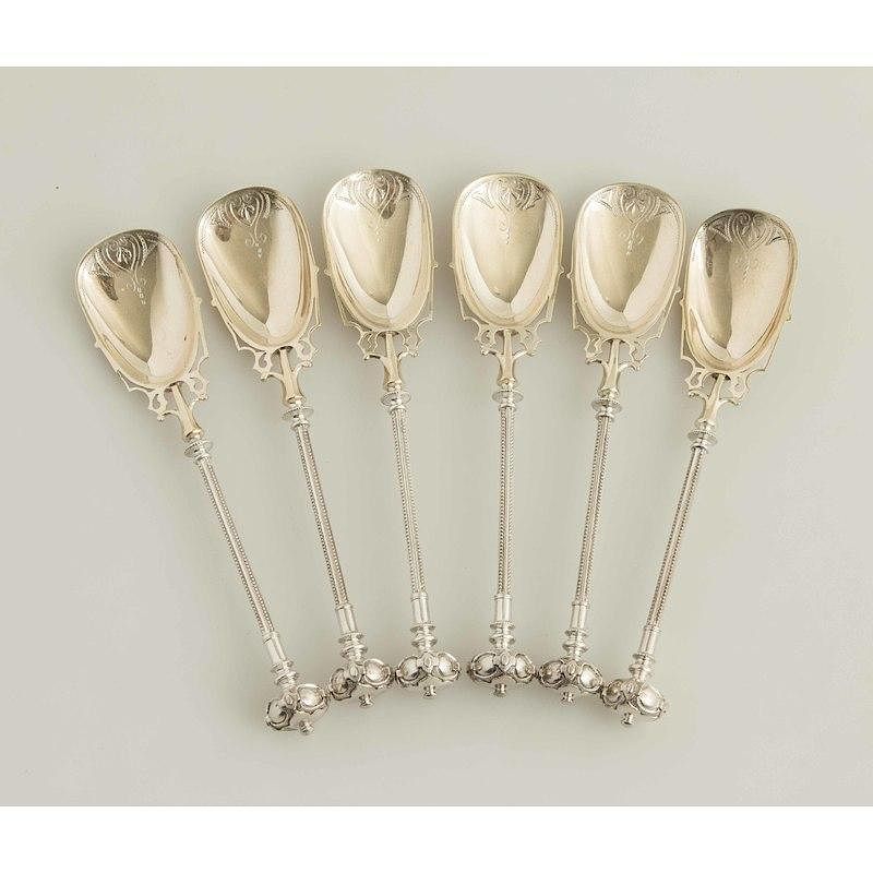 Appraisal: Six George Sharp - Silver Ice Cream Spoons Six silver