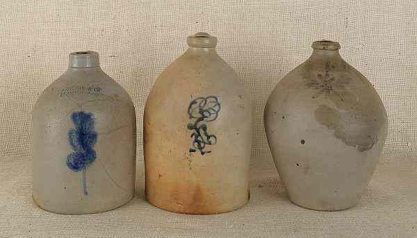 Appraisal: Three cobalt decorated stoneware jugs th c tallest -