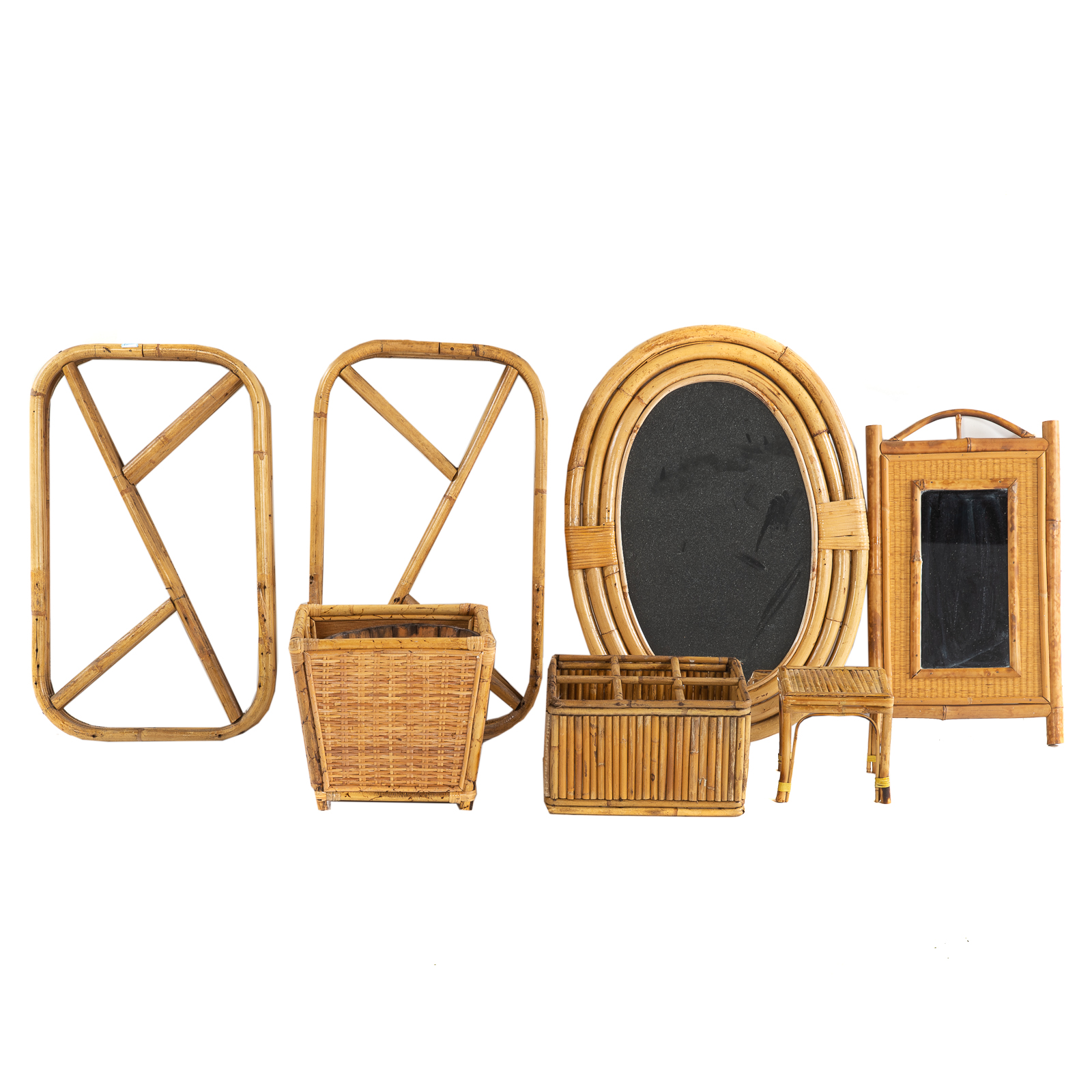 Appraisal: SEVEN ASSORTED RATTAN ARTICLES Includes a pair of hanging wall