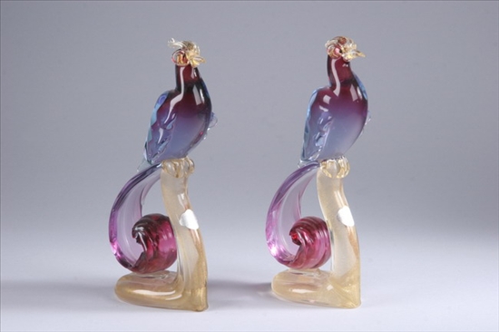 Appraisal: PAIR ALFRED BARBINI MURANO GLASS BIRDS Circa 's Alfredo Barbini