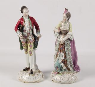 Appraisal: PAIR OF DRESDEN PORCELAIN FIGURES OF WELL COSTUMED COUPLE HER