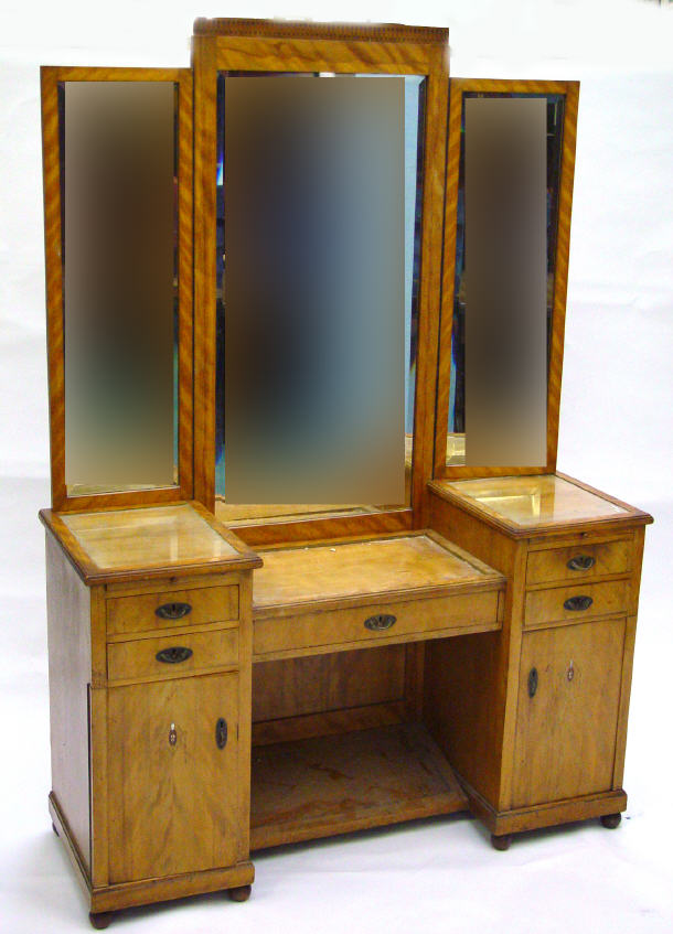 Appraisal: Victorian satinwood twin pedestal dressing table with tall bevel edged