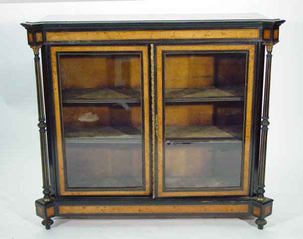 Appraisal: Victorian ebonised Pier cabinet with burr walnut inlay the glazed