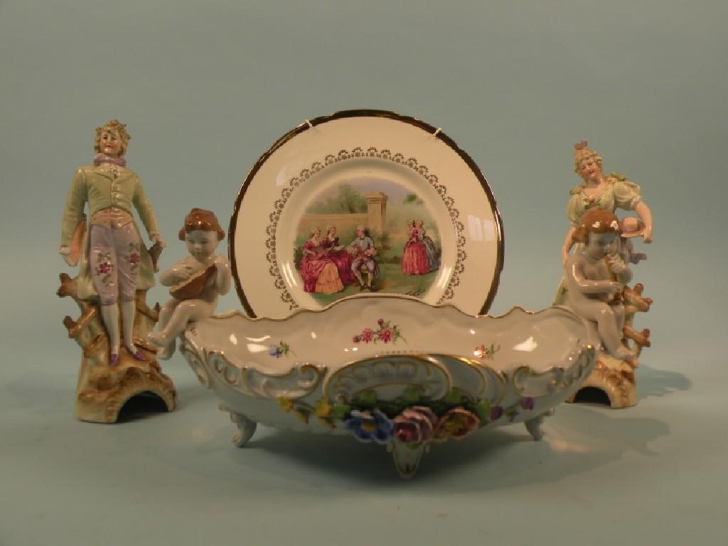 Appraisal: A Continental porcelain centre piece with flower encrusted and painted