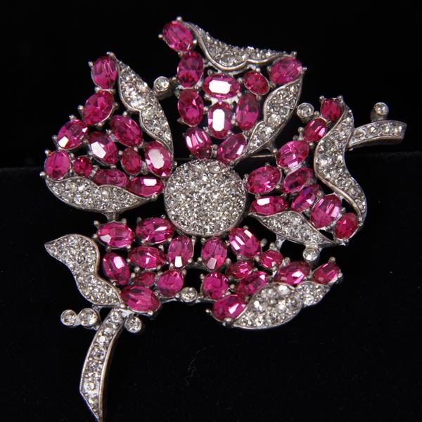 Appraisal: Trifari Alfred Philippe Pave Pink Jewel Flower Brooch Pin H