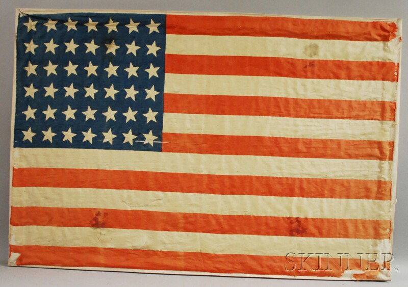 Appraisal: Printed Silk Forty-two-star American Flag c mounted on cotton and