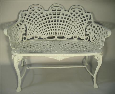 Appraisal: GRAY PAINTED CAST ALUMINUM GARDEN BENCH th century with triple